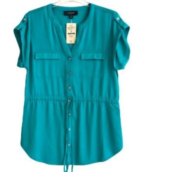 Alfani Women's Small Basic Classic Blouse Elastic Waistband Roll Sleeves - Picture 1 of 9